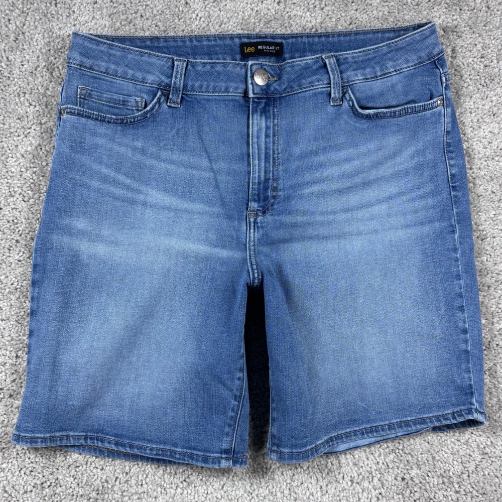 Lee Womens Regular Fit Mid Rise Denim Shorts Blue Size 14 Medium